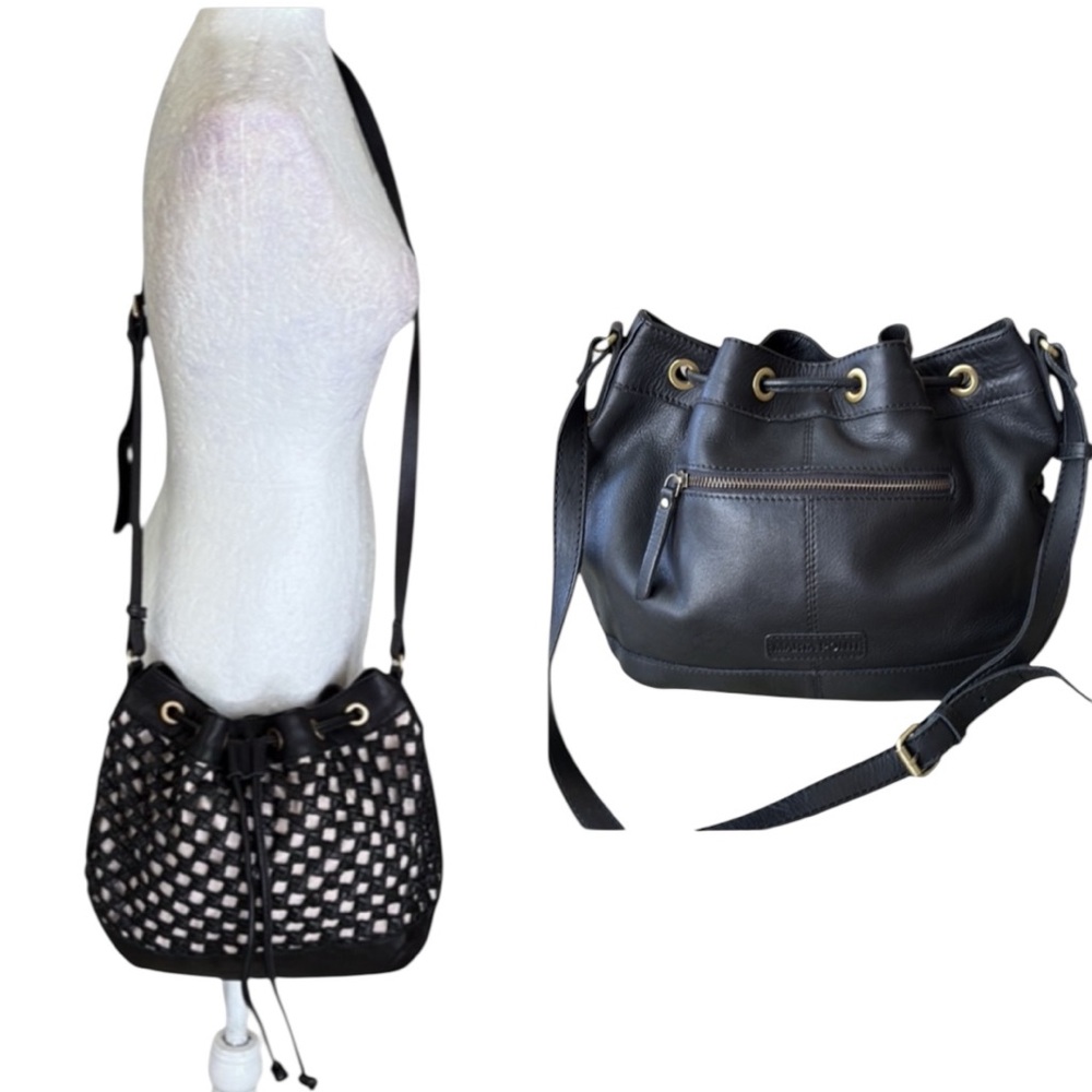 LN Marta Ponti Portugal Black Woven Leather Bucket Shoulder Bag / Crossbody